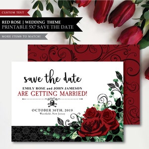 Rose 'Skeleton Rose' Thema * druckbare Hochzeit Save The Date * Digitale Einladung / Gothic Rot / Totenkopf Skelett / Vampir / Till Death Part Us