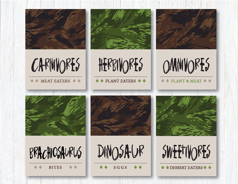 Dinosaur Jungle Camo Theme / Printable Folded Tent Cards / Buffet Food Cards / Dino Snack Labels / Prehistoric Jurassic / INSTANT DOWNLOAD image 3