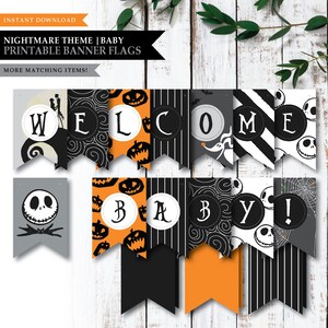 Nightmare *Halloween Town* Printable Welcome Baby Shower Banner | Party Sign | Girl or Boy | Party Decorations | Orange | INSTANT DOWNLOAD