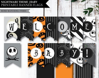 Nightmare *Halloween Town* Theme / Printable Welcome Banner / Boy Girl Baby Shower / Digital Party Sign / Gender Reveal / INSTANT DOWNLOAD