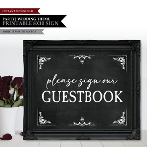 Skelett *Blackboard Rose* Thema / Druckbares Hochzeitsgästebuch Schild / Name des Gastes / Bitte unterzeichnen Sie unsere / Halloween Schädel / INSTANT DOWNLOAD