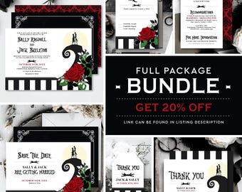 Nightmare *Moonlight Serenade* Printable Wedding Invitation Suite Bundle | Digital Save The Date | Halloween Party | Goth Red Rose | CUSTOM