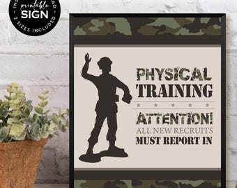 Army Physical Training Game Sign | Printable Military 8X10 Party Decoration | Green Camouflage Theme: INSTANT DOWNLOAD