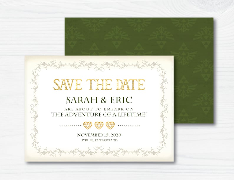 Fantasy TriForce Love Theme / Printable Wedding Invitation / Digital Card / Bridal / Save The Date / Geek Wedding / Princess Video Game image 4