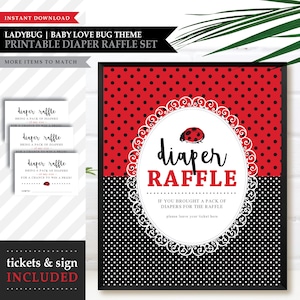 Ladybug *Little Lady* Theme / Printable Diaper Raffle Tickets / Baby Raffle Sign / Baby Shower Games / Ladybird / Lovebug / INSTANT DOWNLOAD