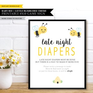 Baby &#39;Little Bumblebee&#39; Theme *Printable Late Night Diaper Sign* Baby Deep Thoughts / Diaper Messages / Bee Shower Game / INSTANT DOWNLOAD