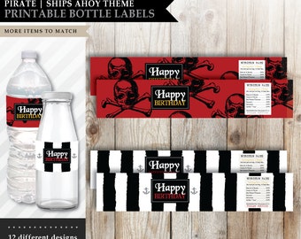 Pirate 'Ahoy Matey' Theme *Printable Birthday Bottle Labels* Drink Wrapper / Juice Labels / Glass / Pirates Of Caribbean / INSTANT DOWNLOAD