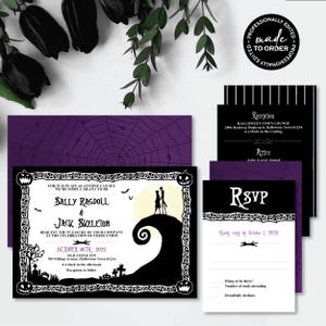 Nightmare *Haunted Hill* Printable Wedding Invitation Suite | Digital Evite | RSVP Card | Skeleton Halloween Party | Purple Wedding | CUSTOM