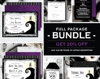 Nightmare *Haunted Hill* Printable Wedding Invitation Suite Bundle | Digital Save The Date | Halloween Party | Dark Purple Wedding | CUSTOM