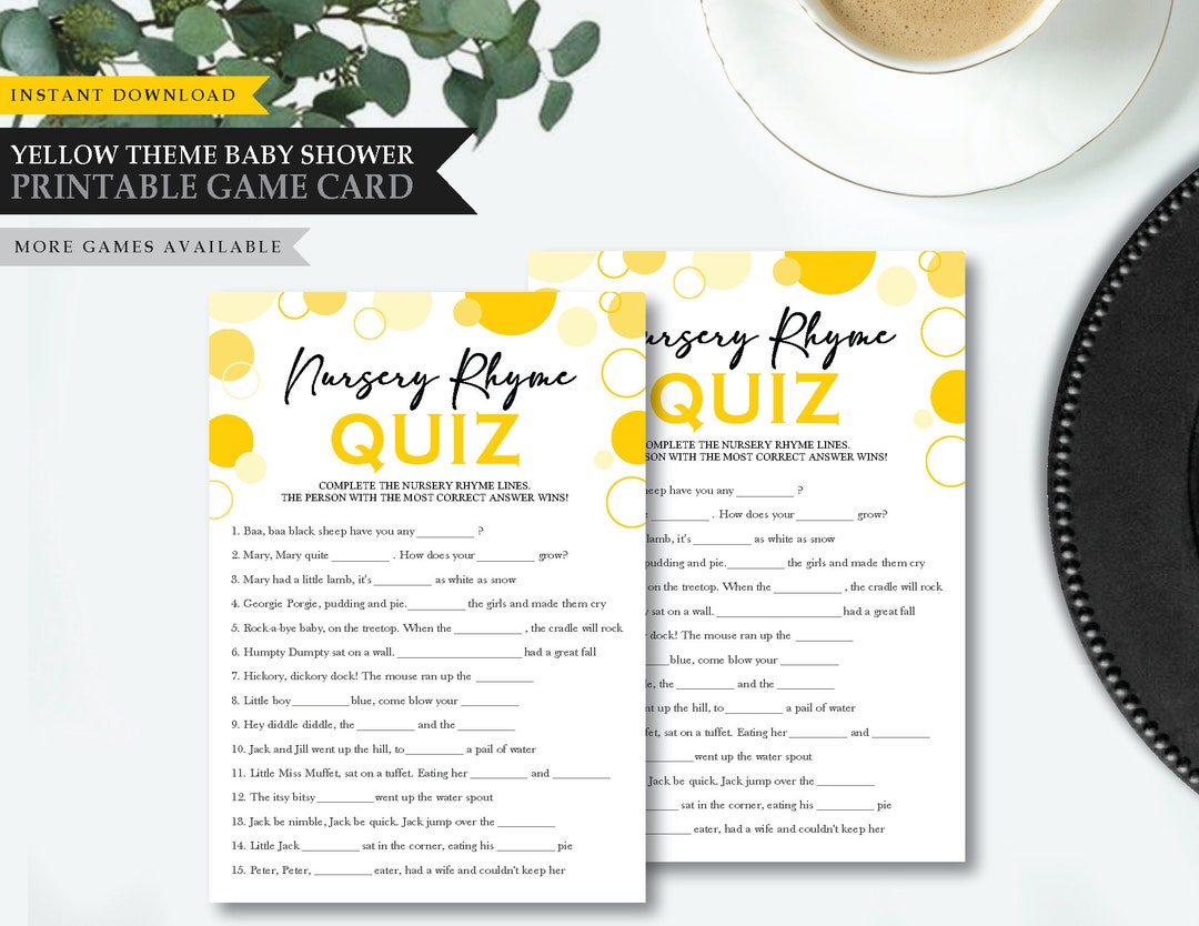Nursery Rhyme Quiz 'yellow Polka Dot' Theme printable Etsy
