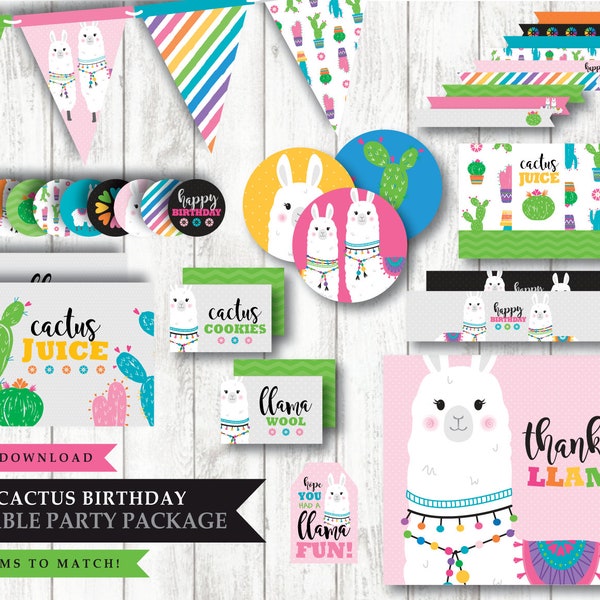 Llama And Cactus Birthday Banner Printable Etsy