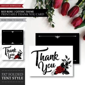 Rose 'Dark Beauty' Gothic Theme * druckbare Dankeskarten* Digital Note / Gastgeschenk / Vampir / Romantische Hochzeit / Rot / INSTANT DOWNLOAD