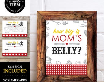 Jeu Baby-Q Quelle est la taille du ventre de maman | Devinez la taille du ventre pour barbecue imprimable | Mesurer le ventre arrondi d'une femme enceinte | Thème Vichy rouge : TÉLÉCHARGEMENT IMMÉDIAT