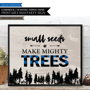 Lumberjack 'Blue Plaid' Theme *Printable Seeds Sign* Tree Sapling / Party Favor Sign / Guest Gift / Camping Outdoor / Boy / INSTANT DOWNLOAD