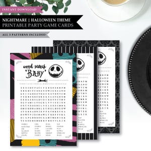 Nightmare *Skellington Love* Printable Baby Shower Game Card | Baby Word Search | Crossword Word Puzzle | Fun Party Game | INSTANT DOWNLOAD image 1