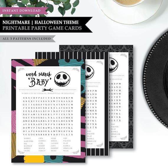 Nightmare *Skellington Love* Printable Baby Shower Game Card | Baby Word Search | Crossword Word Puzzle | Fun Party Game | INSTANT DOWNLOAD
