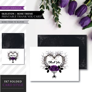 Totenkopf 'Dorn Herz' Motiv *Druckbare Hochzeit Dankeskarte* Dankeskarte / Gastgeschenk / Lila Rose / Halloween / INSTANT DOWNLOAD