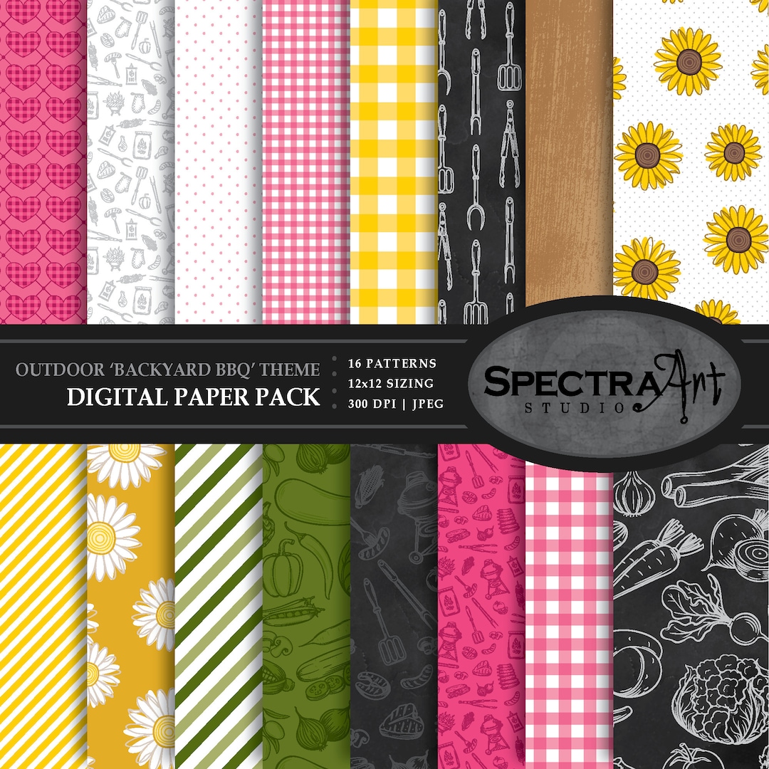 Pink Bbq Pattern Barbecue *backyard Bbq Pink* Theme Digital Paper Pack | Printable ...