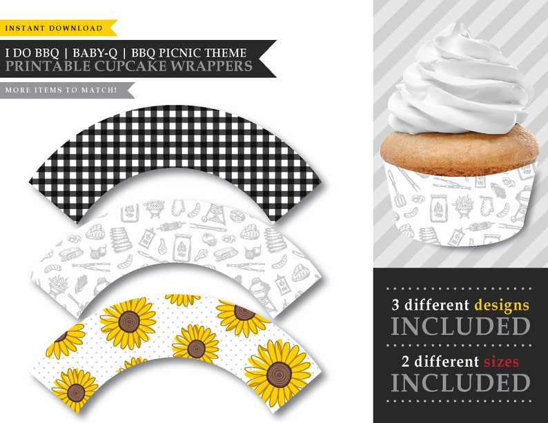 Barbecue Backyard BBQ Black Theme Printable Cupcake Wrappers I Do Bbq BabyQ Cupcakes Labels Party Decorations INSTANT
