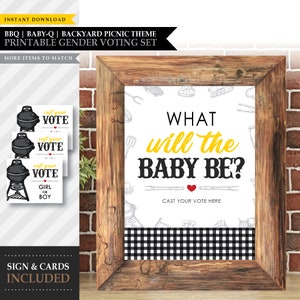 Tema Baby-Q 'Backyard BBQ Black' * Placa de votação para impressão * Menino ou menina / Festa de revelação de gênero / Cartão de votação de gênero / DOWNLOAD INSTANTÂNEO
