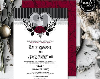 Nightmare *Meant To Be* Printable Wedding Invitation Set | Digital Evite | Bridal Shower | Halloween Party | Gothic Red Rose  | CUSTOM