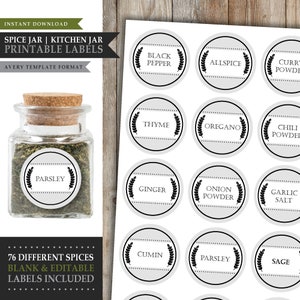 80 Spice Jar Labels 'White Leaf' Theme *Printable DIY Labels* Avery® Template / Pantry Cupboard Tag / Custom Editable / INSTANT DOWNLOAD