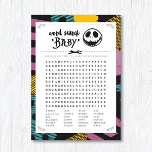 Nightmare Skellington Love Theme / Printable Baby Shower Game Card / Baby Word Search / Word Puzzles / Party Crossword / INSTANT DOWNLOAD image 2
