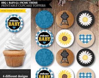 Baby-Q 'Backyard BBQ Blue' Theme *Printable Cupcake Toppers* Barbecue Dessert / Snack Label / Party Decoration / Baby Boy / INSTANT DOWNLOAD