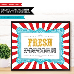 Carnival &#39;Circus Clown&#39; Theme *Printable Fresh Popcorn Sign* Circus Popcorn / Snack Sign / Carnival Popcorn / Vintage / INSTANT DOWNLOAD