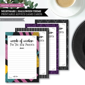 Nachtmerrie *Skellington Love* Afdrukbare kaart met advies aan ouders | Woorden van wijsheid, moeder | Fijne babywensen | Geheugenaandenken | DIRECT DOWNLOADEN