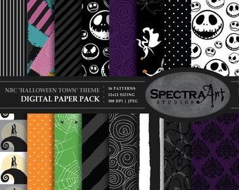 Nightmare *Halloween Town* Theme Digital Paper Pack | Printable Scrapbook Paper | JPG 12X12 Pattern | Horror Clip Art | INSTANT DOWNLOAD