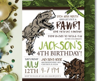 Dinosaur *Jungle Camo* Theme / Printable Birthday Invitation / Digital Invitation / Kids Dino Party / JurassicT-Rex / Dinosaur Park / Boy