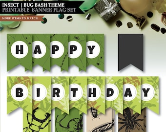 Insect &#39;Creepy Crawlers&#39; Theme *Printable Happy Birthday Banner* Bug Bash / Party Banner Flags / Welcome Sign / Brown / INSTANT DOWNLOAD
