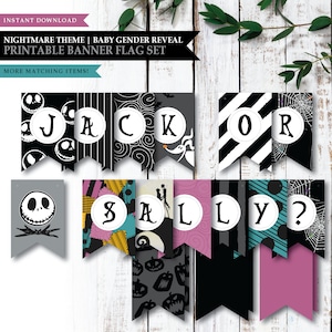 Nightmare *Skellington Love* Printable Gender Reveal Banner | Baby Shower Welcome Sign | Boy or Girl | Guess Baby Gender | INSTANT DOWNLOAD