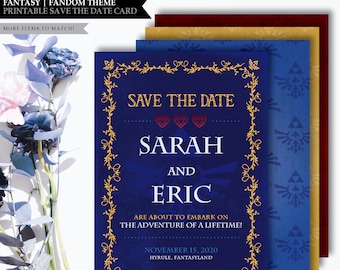 Fandom 'Triforce Blue' Theme *Printable Wedding Save The Date* Zelda Invitation / Wedding Stationary / Fantasy / Geek Wedding / Video Game