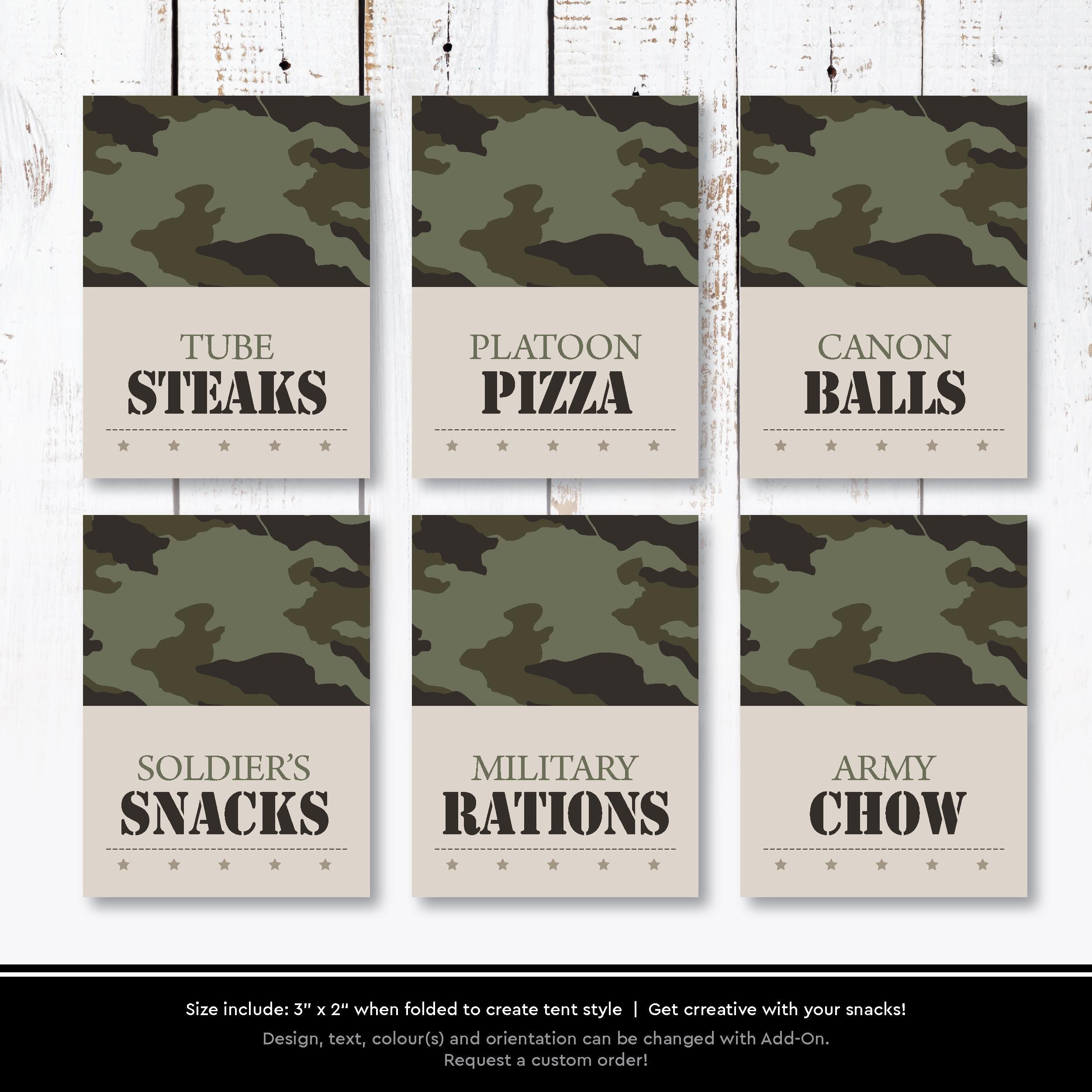 Army Food Snack Labels | Printable Military Party Decorations ...