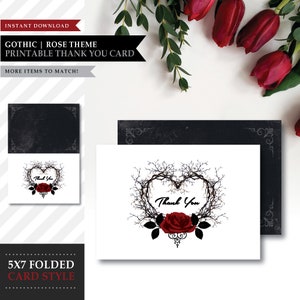 Romantisches 'Dorn Herz' Design *Hochzeits-Dankeskarte * Digitale Notiz / Gastgeschenk / Gothic Red Rose / Valentinstag / SOFORT DOWNLOAD