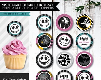 Nightmare *Skellington Love* Printable Cupcake Toppers | Dessert Snack Labels | Birthday Party Decorations | Favor Tags | INSTANT DOWNLOAD