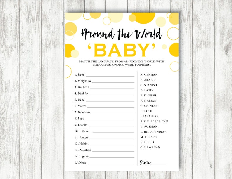 World Baby Names 'yellow Polka Dot' Theme printable Etsy