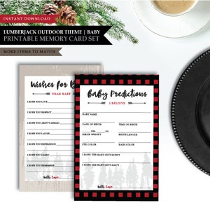Thème de camping Lumberjack 'Red Plaid' *Carte de vœux imprimable à bébé* Note à bébé / Mes prédictions / Jeu de pensées profondes / TÉLÉCHARGEMENT INSTANTANÉ