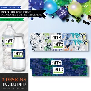Insect &#39;Bug Bash Blue&#39; Theme *Printable Birthday Water Bottle Labels* Drink Wrapper / Glass Juice Label / Creepy Crawlers / INSTANT DOWNLOAD