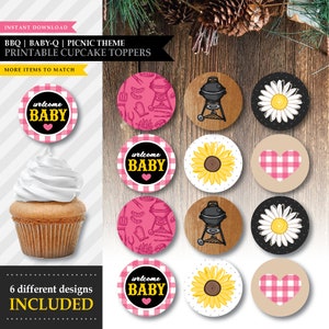Baby-Q 'Backyard BBQ Pink' Theme *Printable Cupcake Topper* Baby-Que / Snack Label / Party Decorations / Baby Party Favor / INSTANT DOWNLOAD