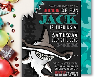 Shark *Hammerhead Bite* Printable Birthday Invitation | Digital Evite Invitation | Kids Swimming Pool Party | Scary Great White | CUSTOM