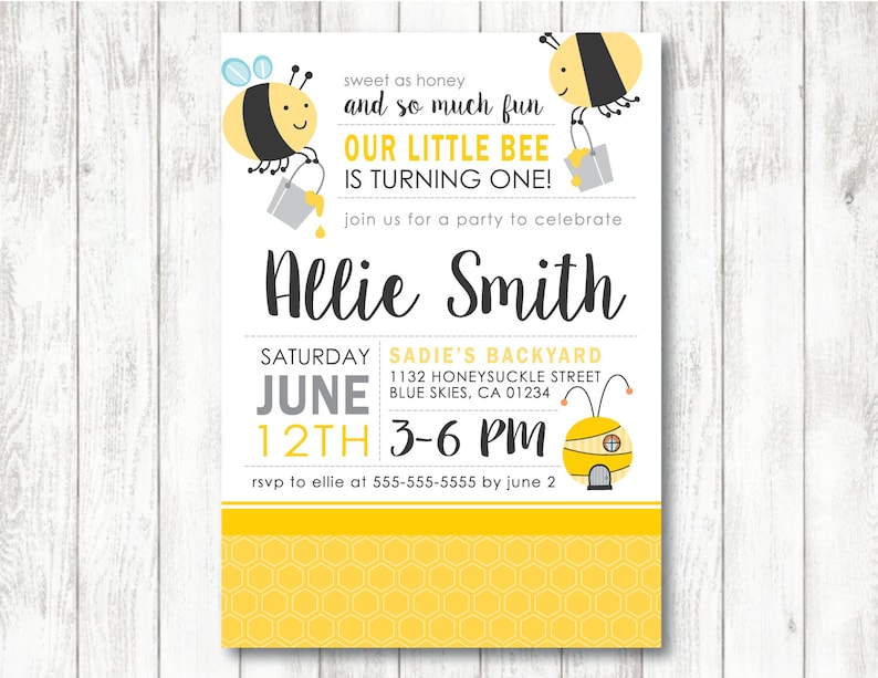 Bee /'Busy Little Bumble Bee/' Theme *Printable First Birthday Invitation* 1st Birthday Baby Bee Invitation Bee Baby Shower Honey Bee