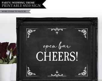 Skeleton *Blackboard Rose* Theme / Printable Open Bar Sign / Wedding Drinks / Bar Menu / Alcohol Bar Sign / Gothic Skull / INSTANT DOWNLOAD