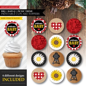 Baby-Q 'Backyard BBQ Red' Theme *Printable Cupcake Topper* Baby-Que / Snack Label / Party Decorations / Guest Gift Favors / INSTANT DOWNLOAD