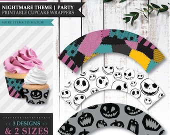 Nightmare *Skellington Love* Theme / Printable Cupcake Wrapper / Cupcake Liner Label / Dessert Wrapper / Party Decoration / INSTANT DOWNLOAD