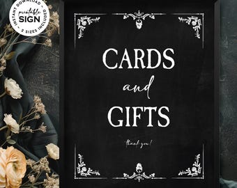 Gothic Wedding Gifts & Cards Sign | Printable 8X10 Halloween Party Gift Sign | Blackboard Rose Theme: INSTANT DOWNLOAD