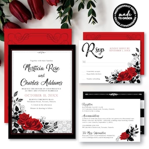 Red Roses Intertwined Printable Wedding Invitation | Digital Party Invitation | Gothic Wedding | Romantic Love | Valentine's | Save The Date