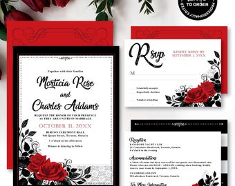 Red Roses Intertwined Printable Wedding Invitation | Digital Party Invitation | Gothic Wedding | Romantic Love | Valentine's | Save The Date